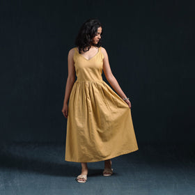 Beige - flex cotton tiered plain dress 01 - handcrafted