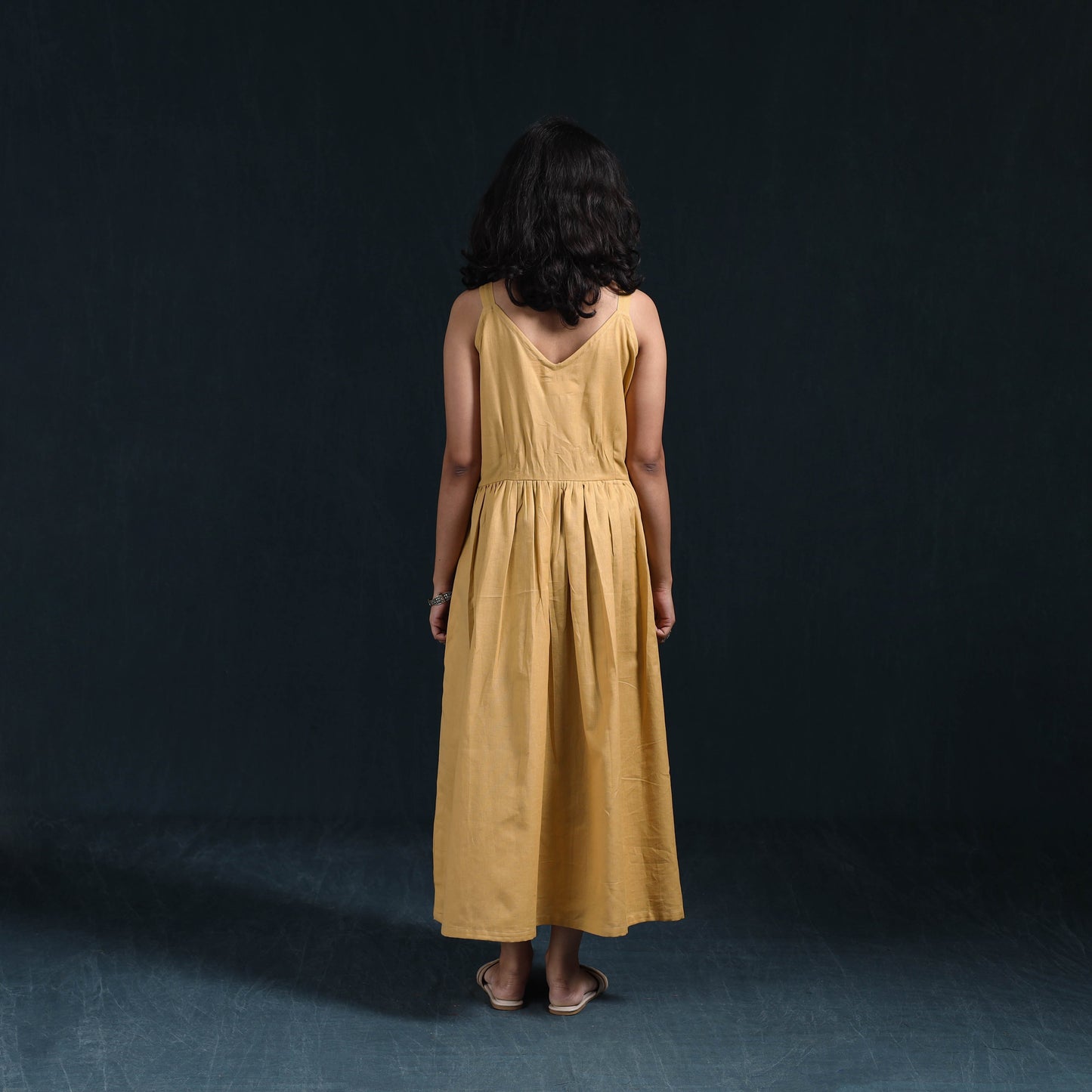 Beige - flex cotton tiered plain dress 01 - handcrafted