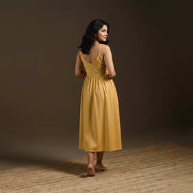 Beige - flex cotton tiered plain dress 01 - handcrafted