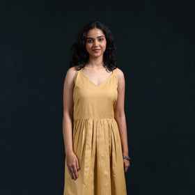 Beige - flex cotton tiered plain dress 01 - handcrafted