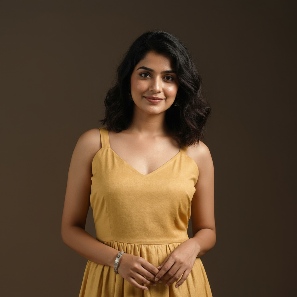 Beige - flex cotton tiered plain dress 01 - handcrafted