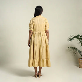 Beige - flex cotton tiered plain dress 10 - handcrafted