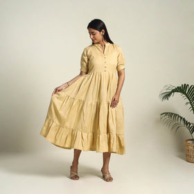 Beige - flex cotton tiered plain dress 10 - handcrafted
