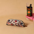 Beige Floral Print Handmade Pencil Pouch