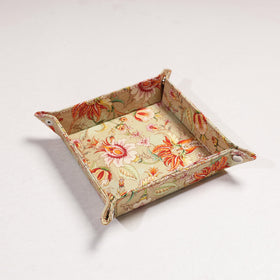 Beige Floral Printed Handcrafted Basket / Valet Tray 