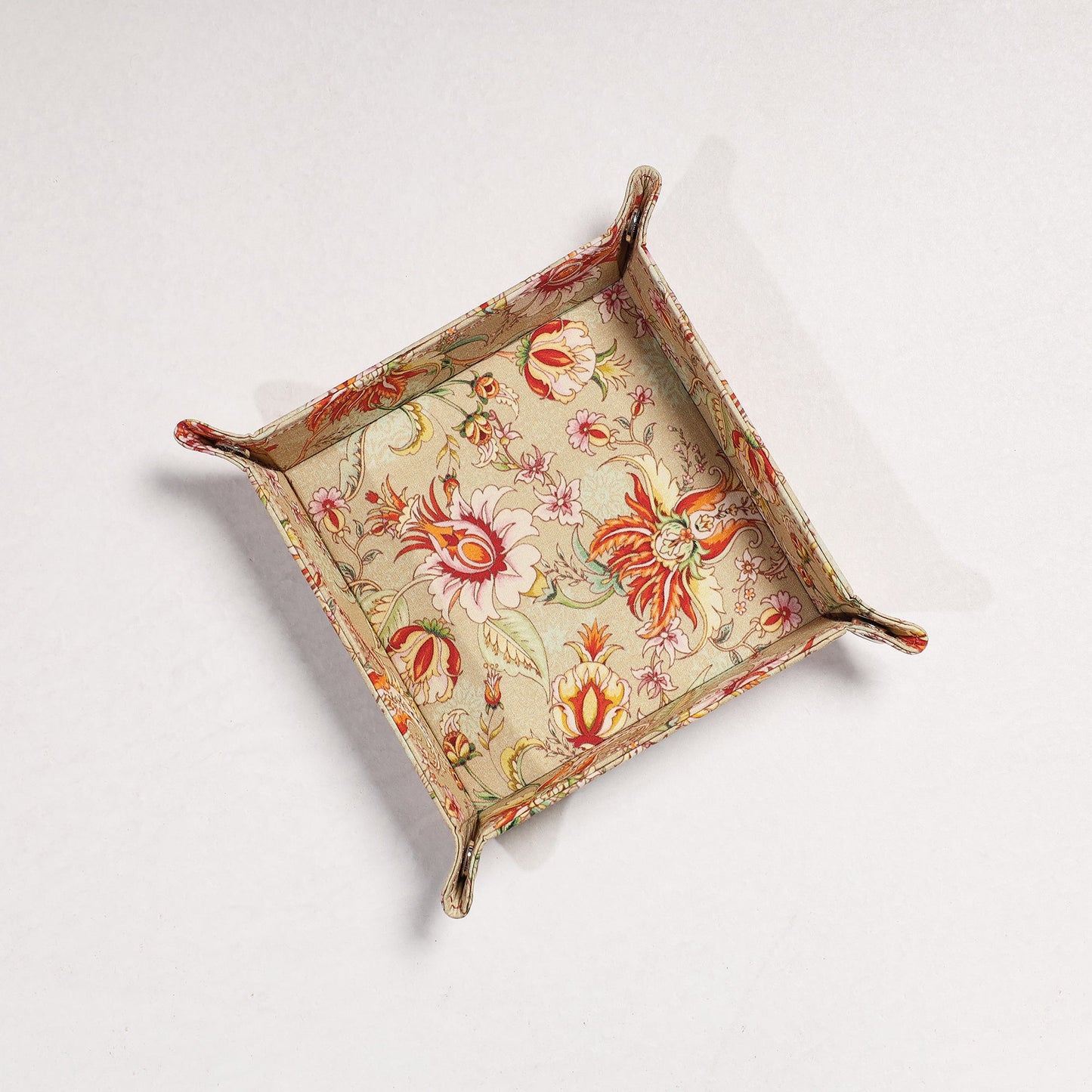 Beige Floral Printed Handcrafted Basket / Valet Tray 
