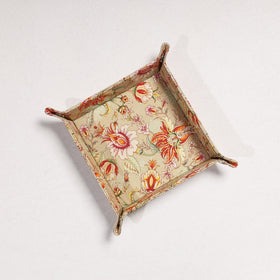 Beige Floral Printed Handcrafted Basket / Valet Tray 