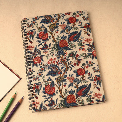 Beige - floral printed handcrafted spiral notebook (10 x 7