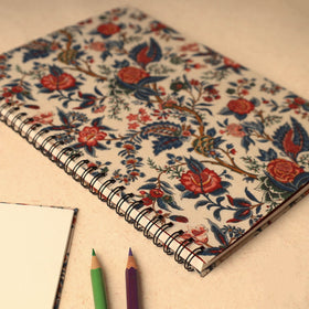 Beige - floral printed handcrafted spiral notebook (10 x 7