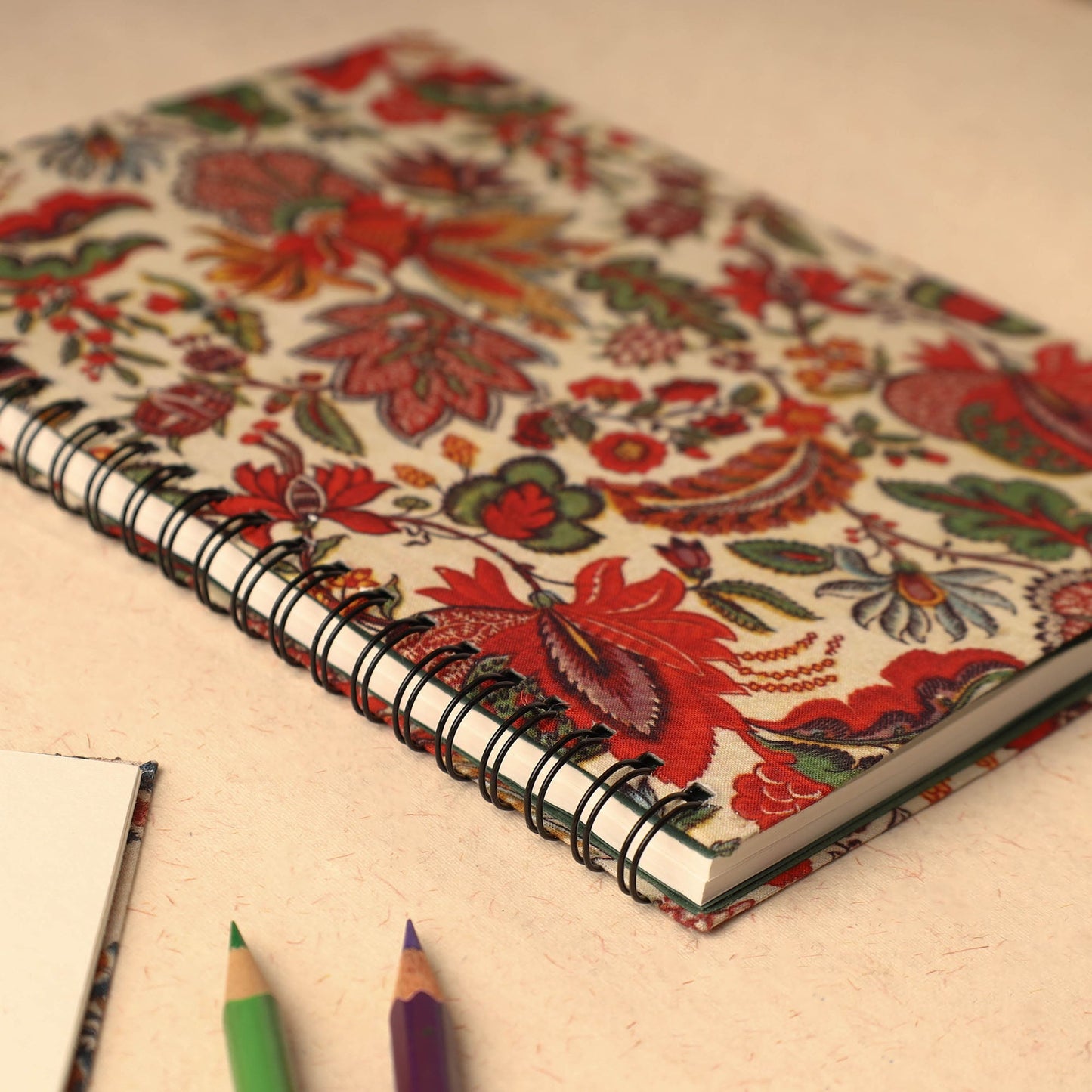 Beige - floral printed handcrafted spiral notebook (8 x 6