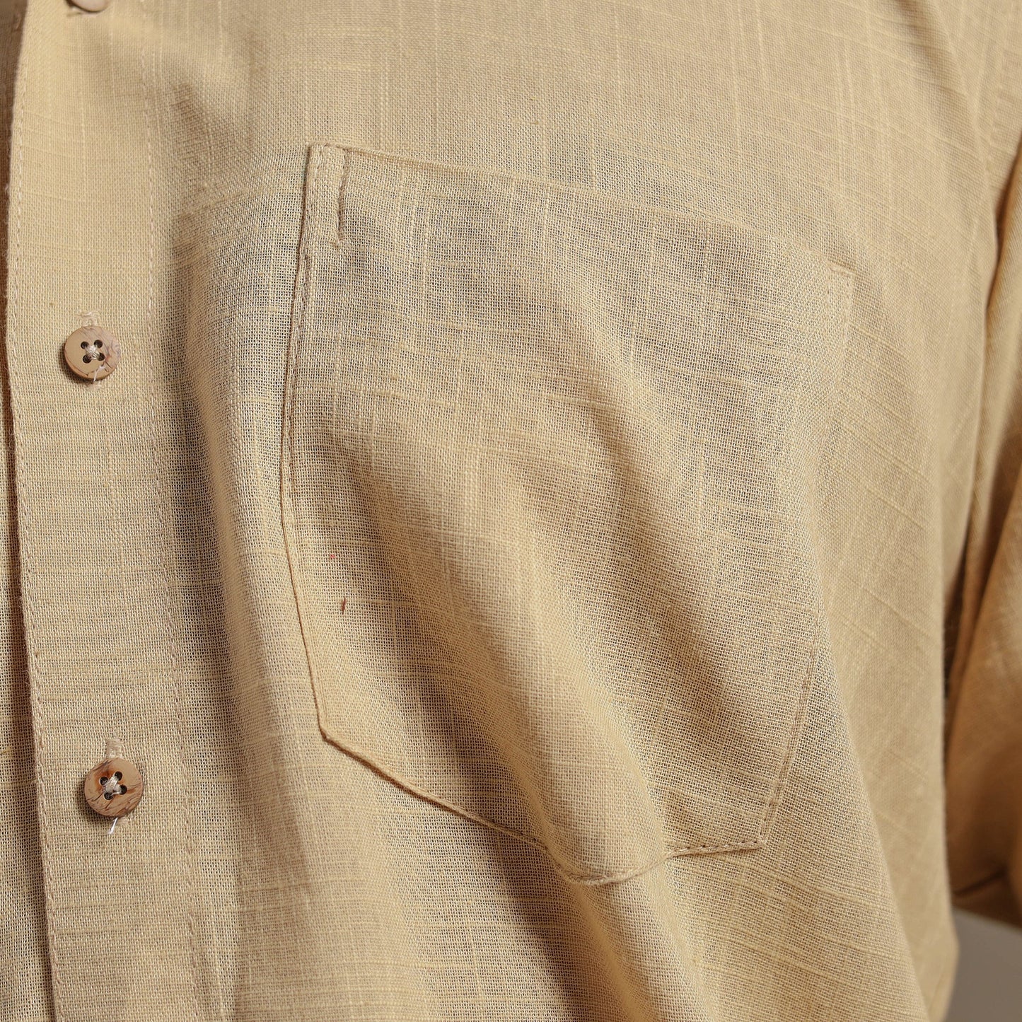 Beige Full Sleeve Slub Cotton Men Plain Shirt