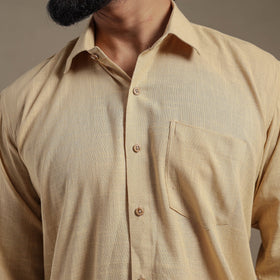 Beige Full Sleeve Slub Cotton Men Plain Shirt