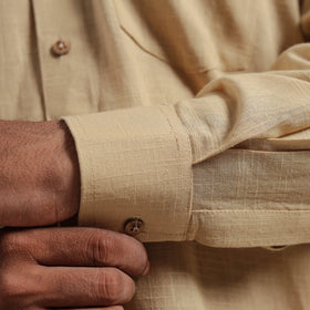 Beige Full Sleeve Slub Cotton Men Plain Shirt