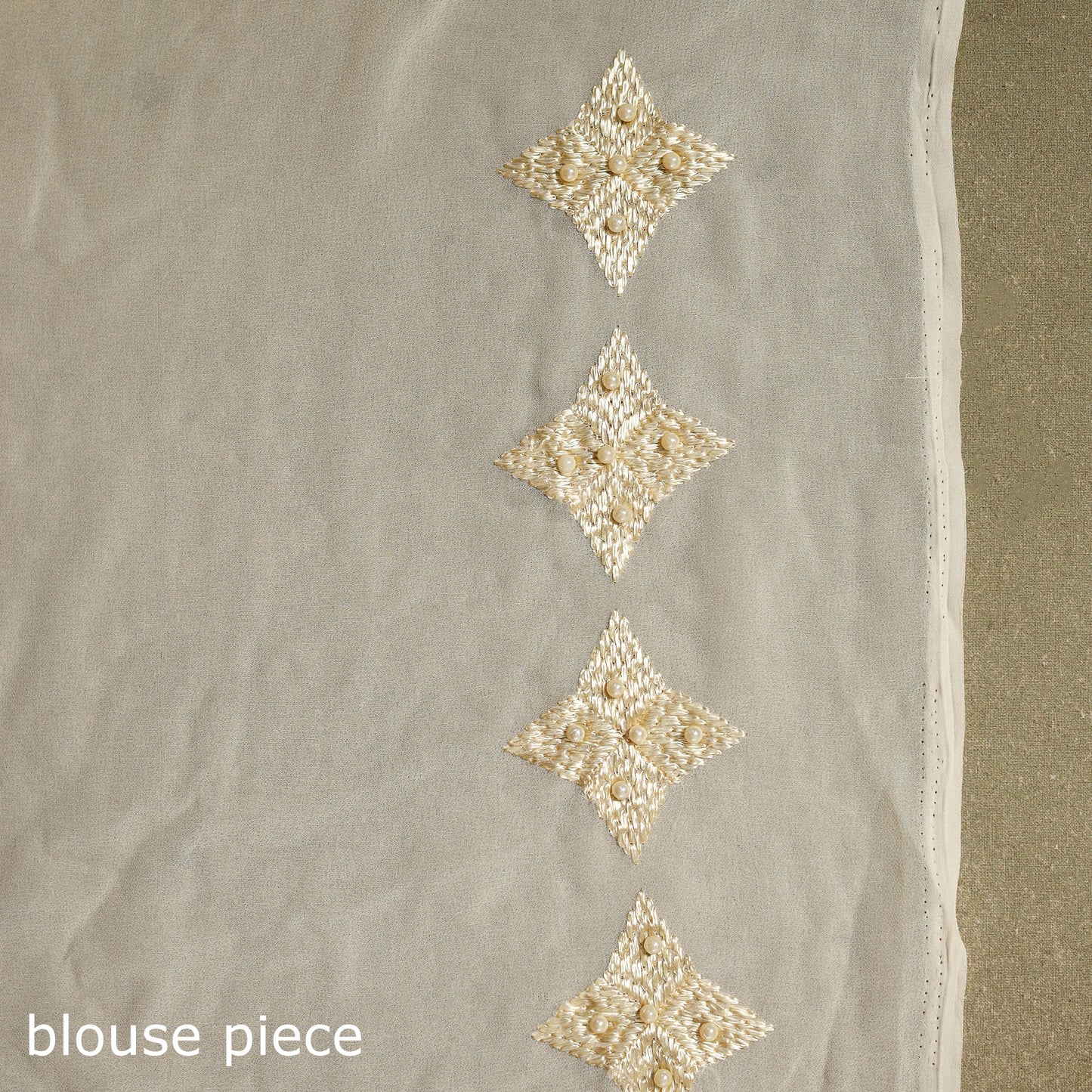 Beige - georgette embroidery phulkari saree 05 - handcrafted