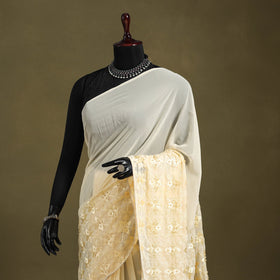Beige - georgette embroidery phulkari saree 05 - handcrafted