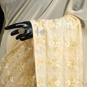 Beige - georgette embroidery phulkari saree 05 - handcrafted