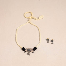 Beige - german silver fabart necklace set 28 - handcrafted