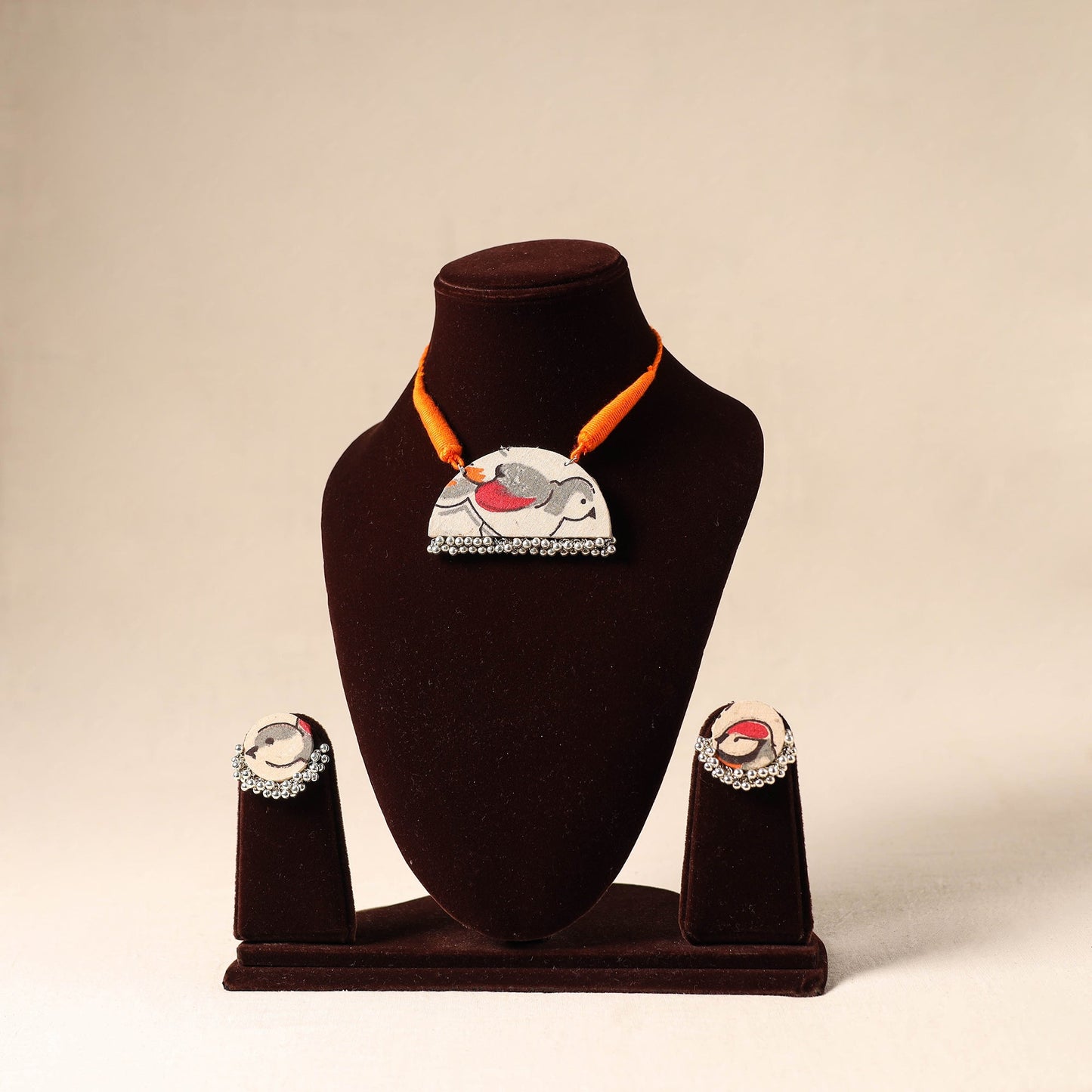 Beige - german silver fabart necklace set 51 - handcrafted