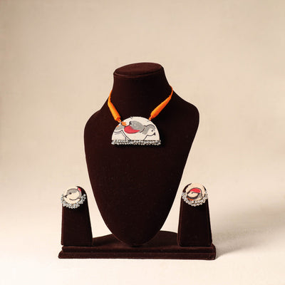 Beige - german silver fabart necklace set 51 - handcrafted