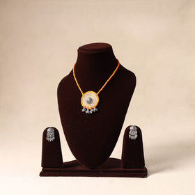 Beige - german silver jute necklace set 73 - handcrafted