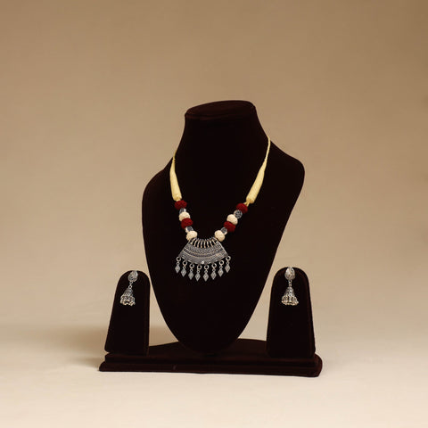 Beige - german silver thread beads necklace set 12