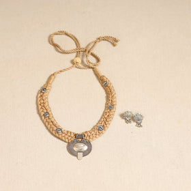 Beige - german silver thread braided necklace set 36