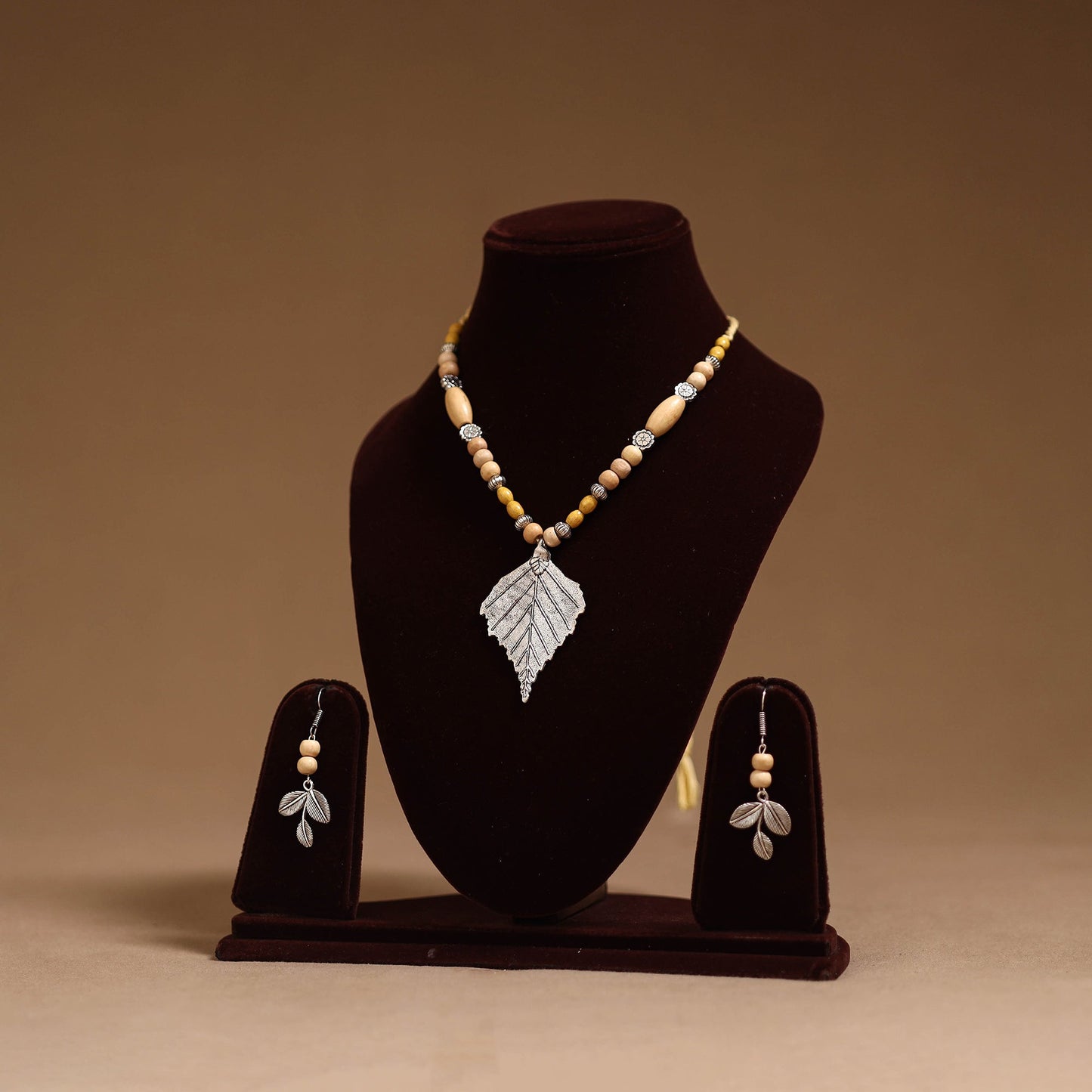 German silver wooden beads necklace set 15 - handcrafted