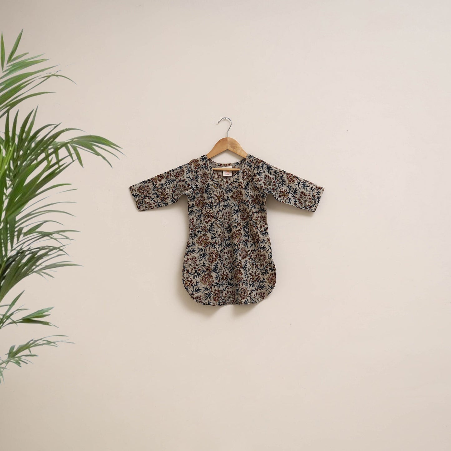 Beige - girls kalamkari pure cotton kurta set (2-6 years)