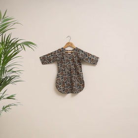 Beige - girls kalamkari pure cotton kurta set (2-6 years)