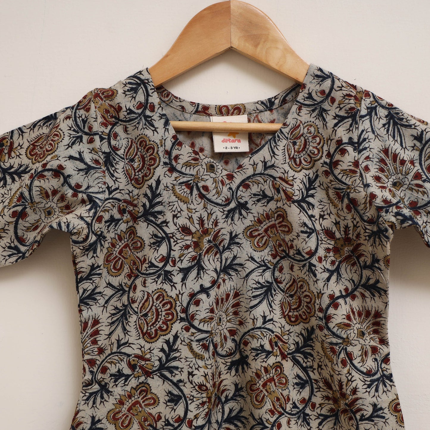 Beige - girls kalamkari pure cotton kurta set (2-6 years)