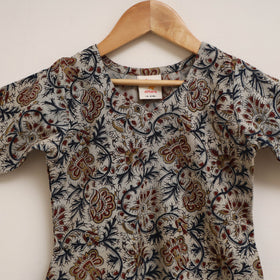 Beige - girls kalamkari pure cotton kurta set (2-6 years)