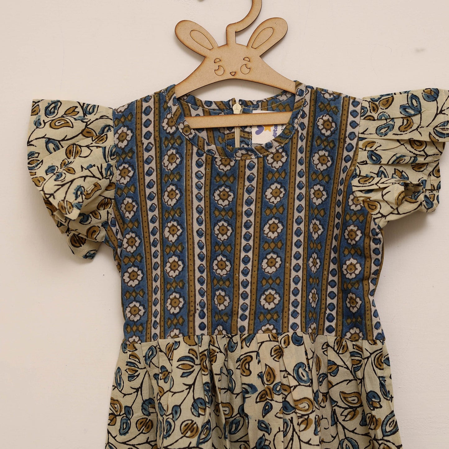 Beige - girls pure cotton ajrakh hand block print frock
