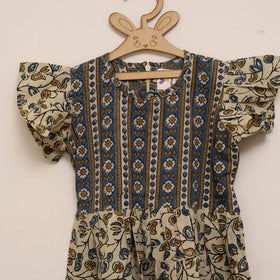 Beige - girls pure cotton ajrakh hand block print frock