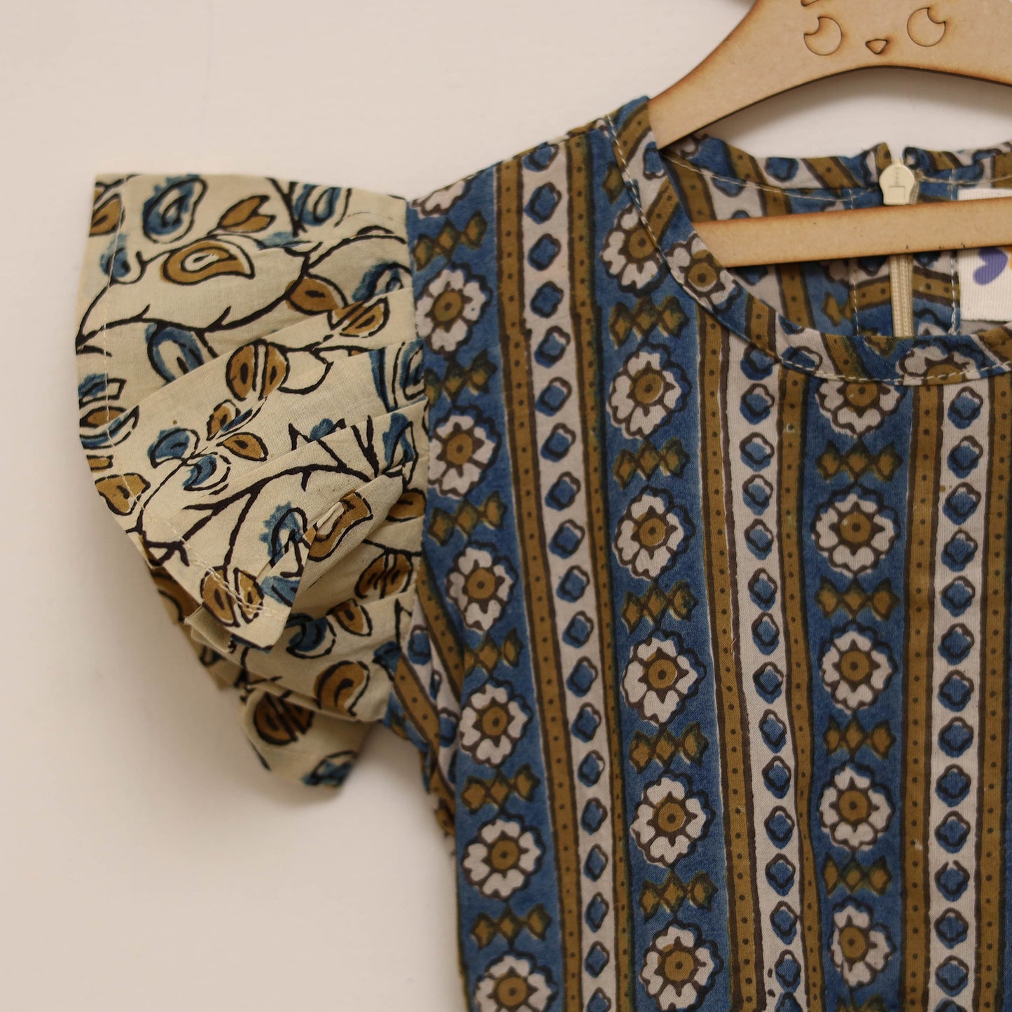Beige - girls pure cotton ajrakh hand block print frock