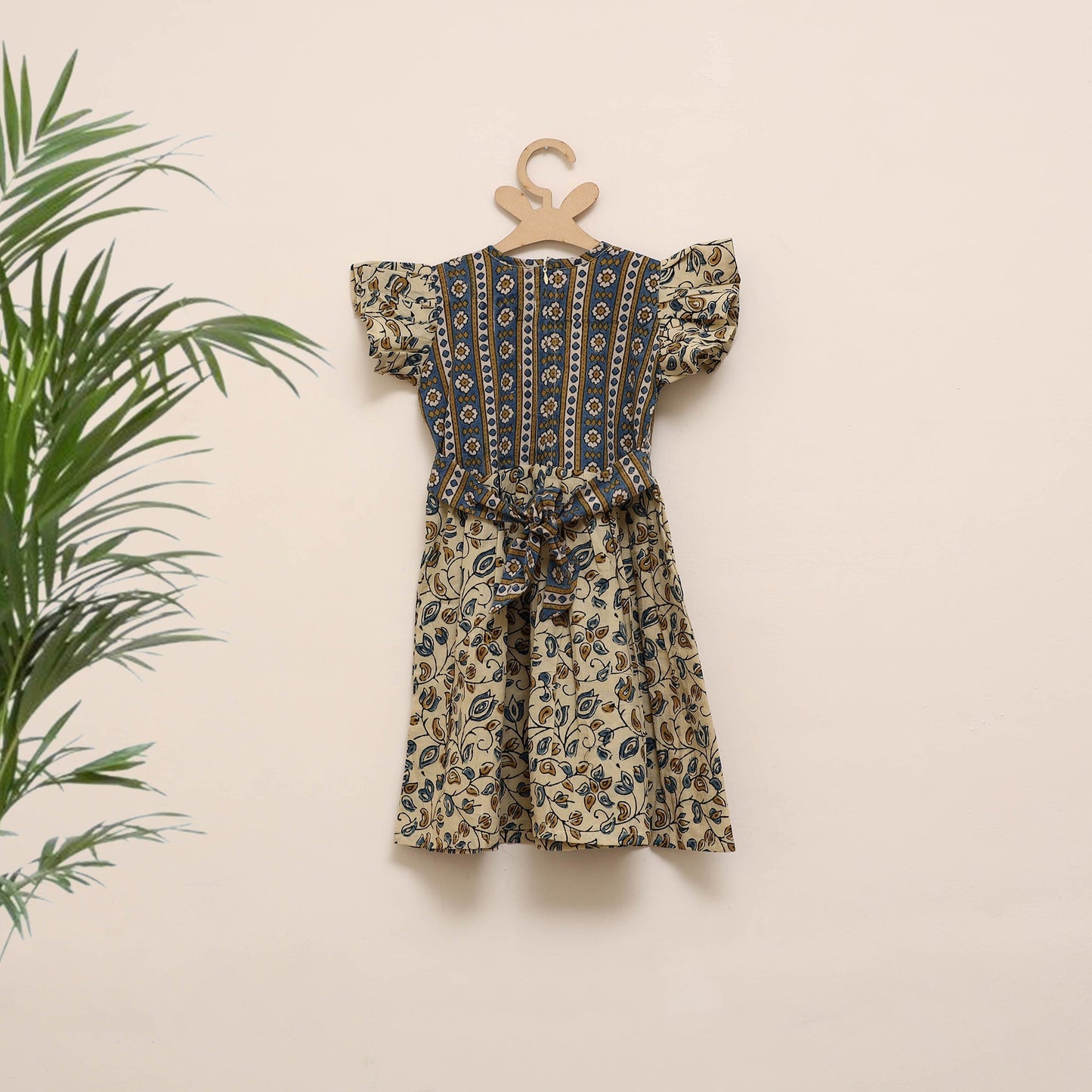 Beige - girls pure cotton ajrakh hand block print frock