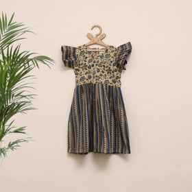 Beige - girls pure cotton ajrakh hand block print frock