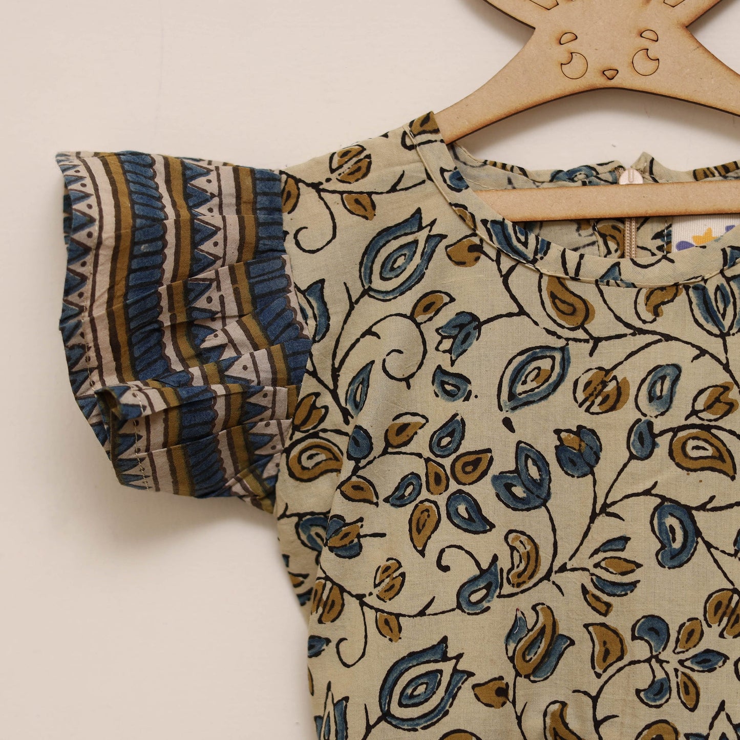 Beige - girls pure cotton ajrakh hand block print frock