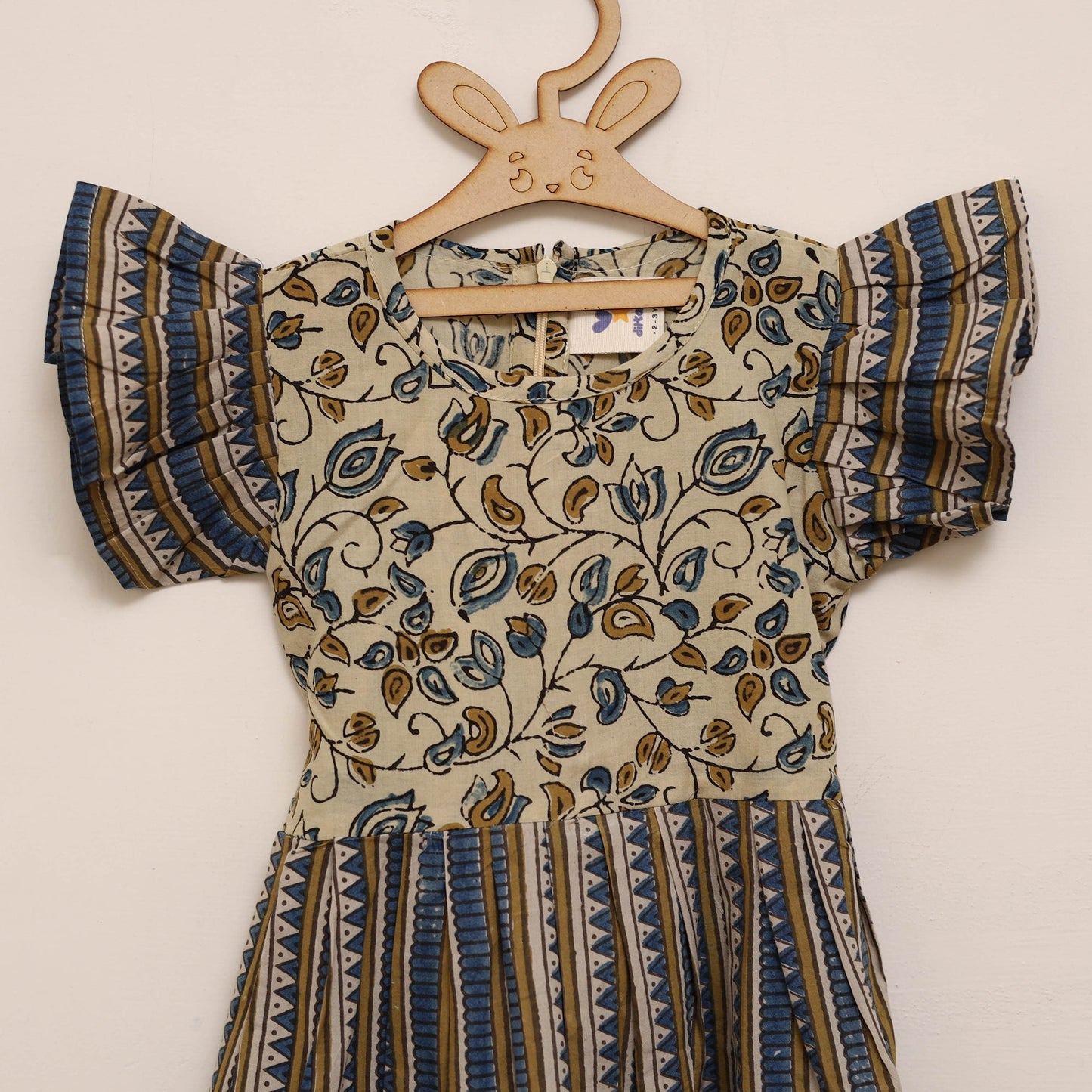 Girls pure cotton ajrakh hand block print frock dress (2-3