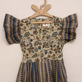 Girls pure cotton ajrakh hand block print frock dress (2-3