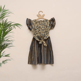 Beige - girls pure cotton ajrakh hand block print frock