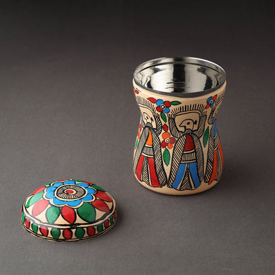 Multicolor Bengal Patua Handpainted Stainless Steel Multi Utility Canister