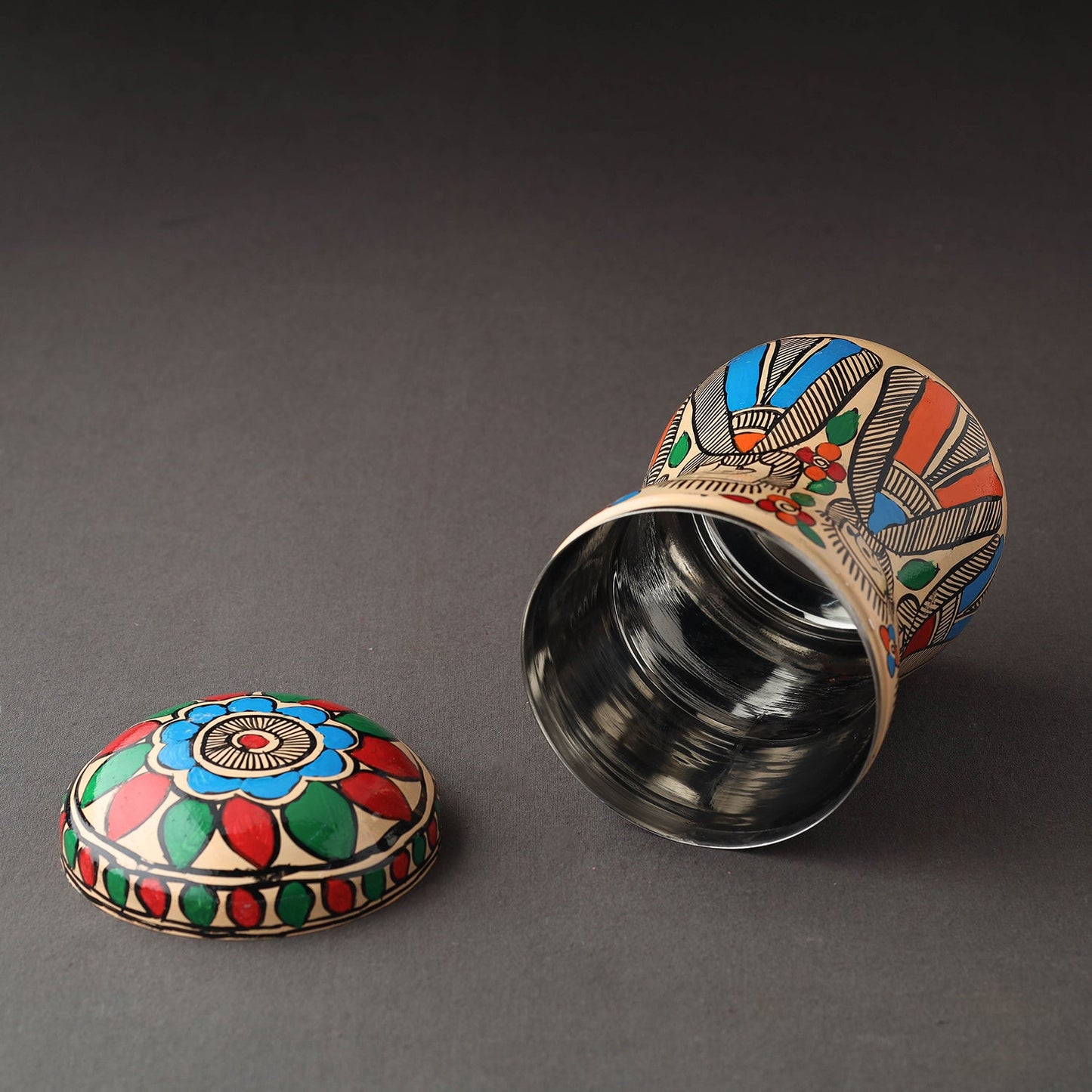 Multicolor Bengal Patua Handpainted Stainless Steel Multi Utility Canister