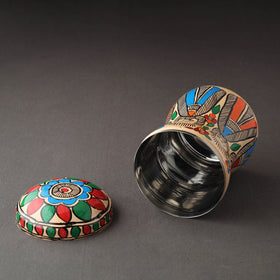 Multicolor Bengal Patua Handpainted Stainless Steel Multi Utility Canister