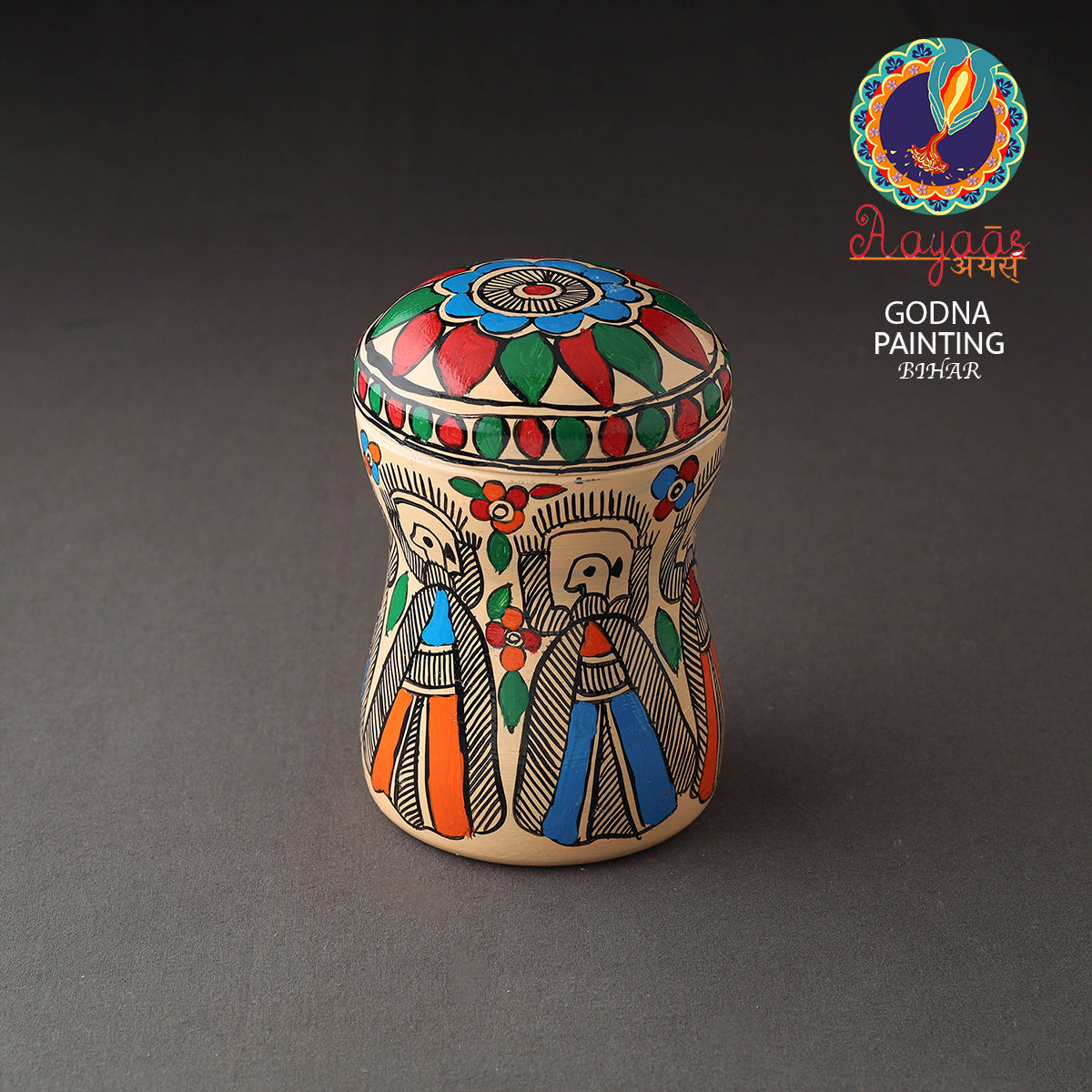 Multicolor Bengal Patua Handpainted Stainless Steel Multi Utility Canister