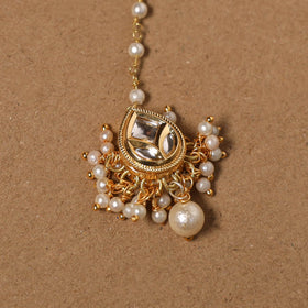 Gold-plated kundan studded & beaded maang tikka 01