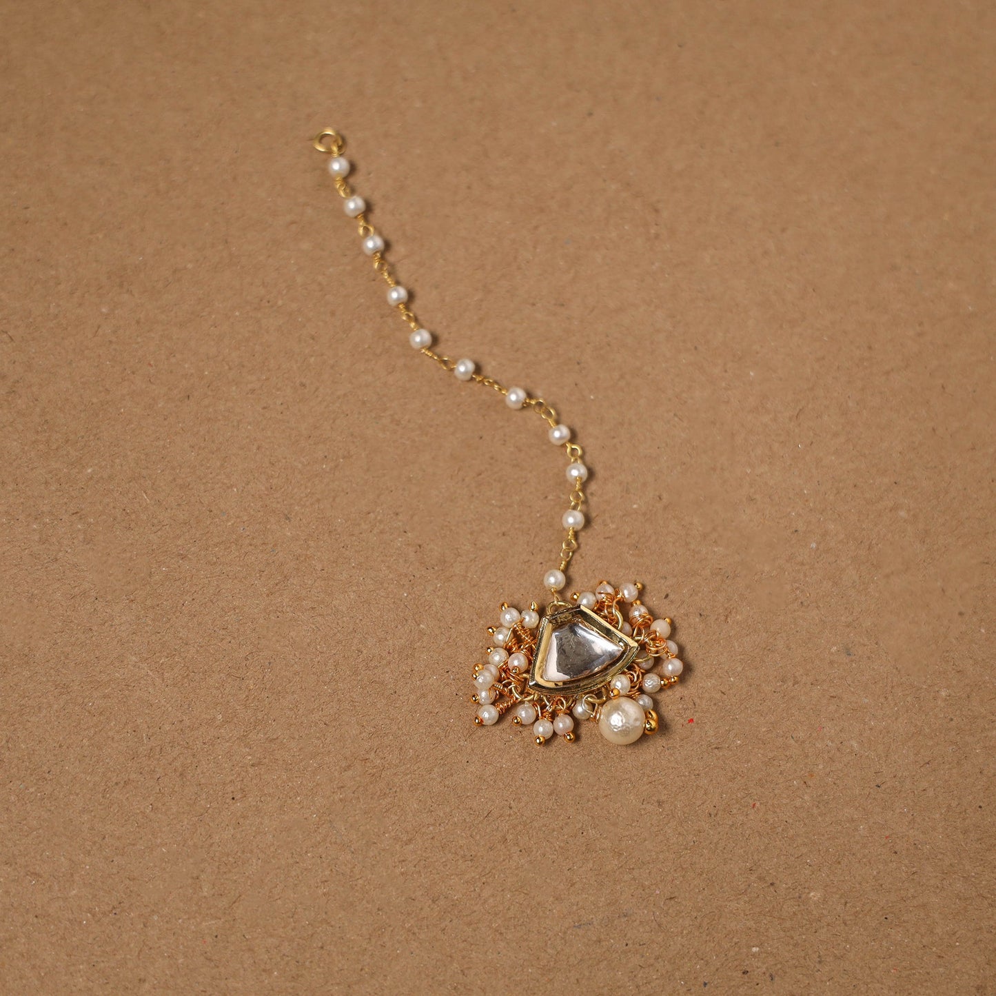 Gold-plated kundan studded & beaded maang tikka 02