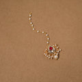 Gold-plated kundan studded & beaded maang tikka 04