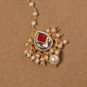 Gold-plated kundan studded & beaded maang tikka 04