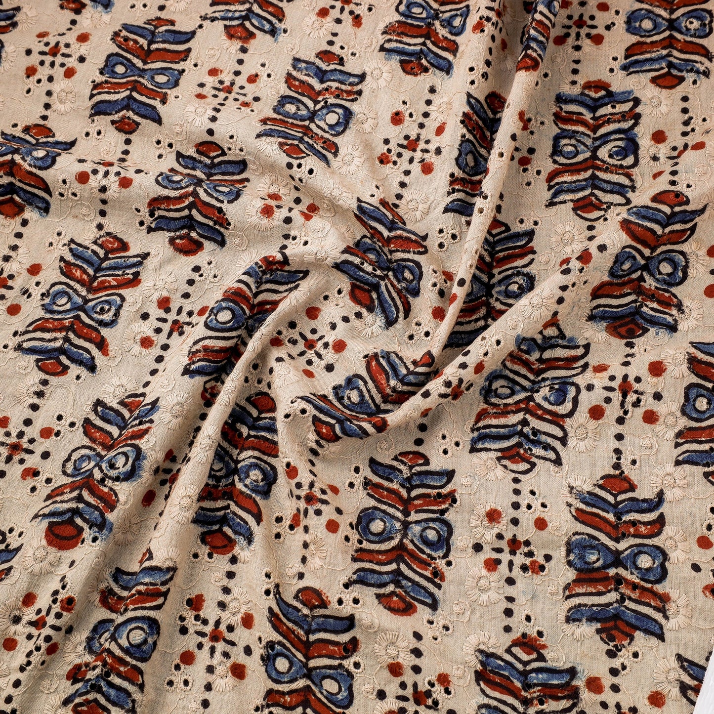 Beige Hakoba Natural Dyed Cotton Ajrakh Print Fabric