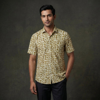 Half sleeve cotton men hand block batik print shirt 05